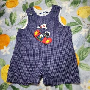 Blue Checkered Baby Romper with Race Car Patch Size 24months Samara
